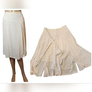 Rebecca Taylor Snap Button Cream Rayon flowy skirt. Women's size 8.